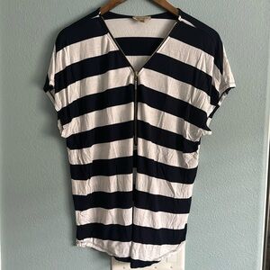 Striped blouse with quarter zip